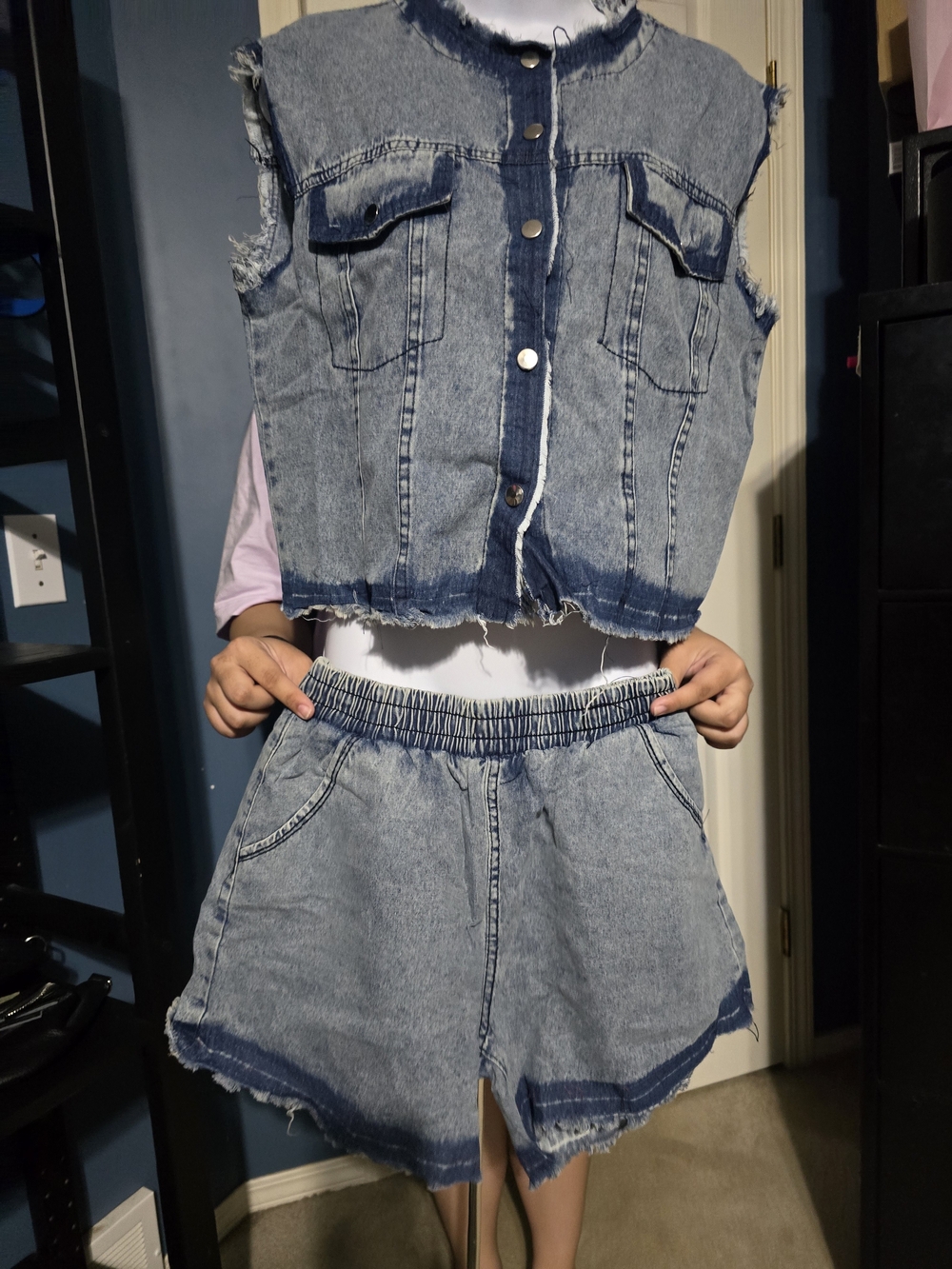 Denim High-Waist Elastic Shorts - Light Blue